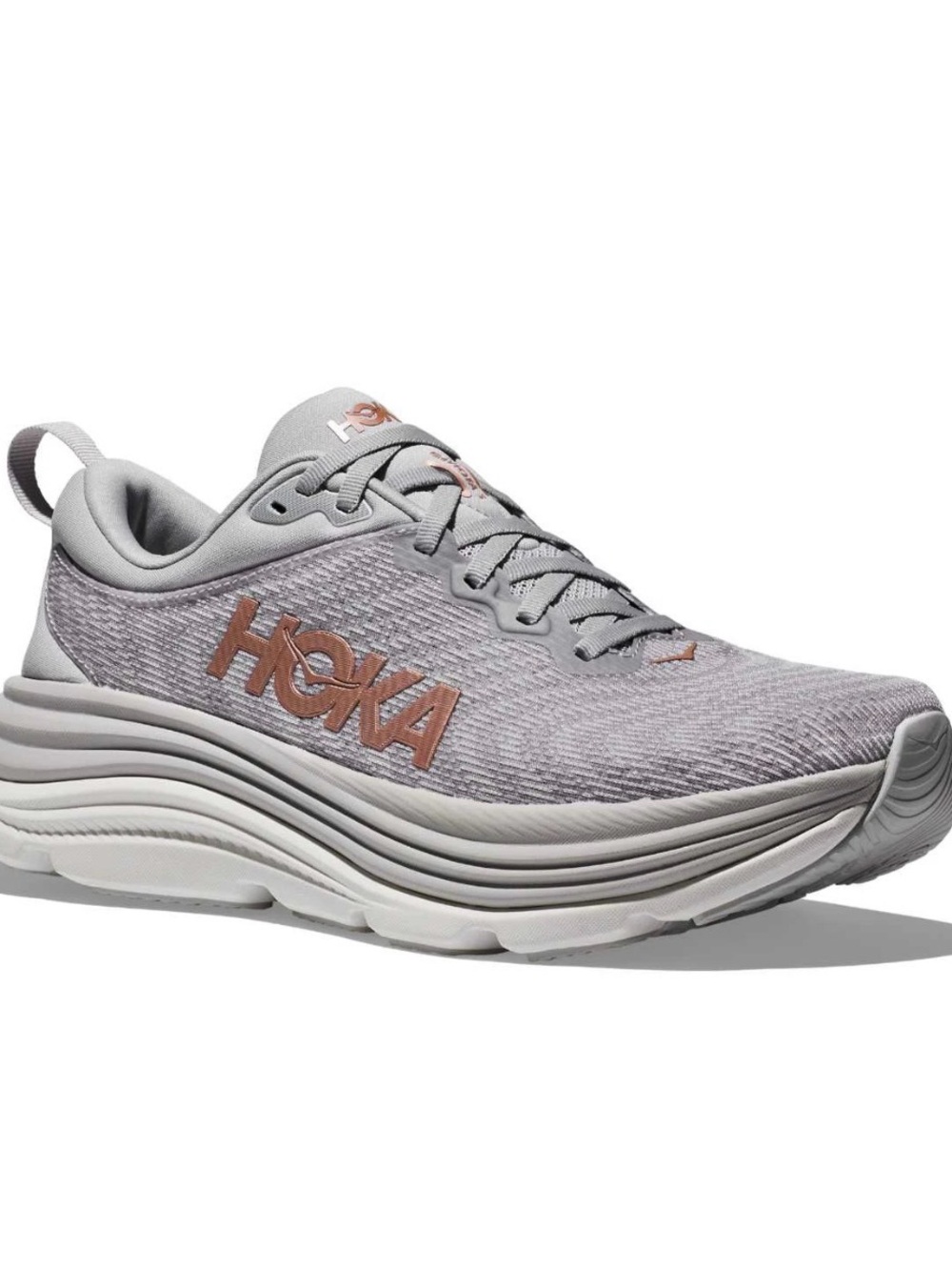 Hoka One One Women's Gaviota 5 - Light Gray with Rose Accents - Picture 4 of 10